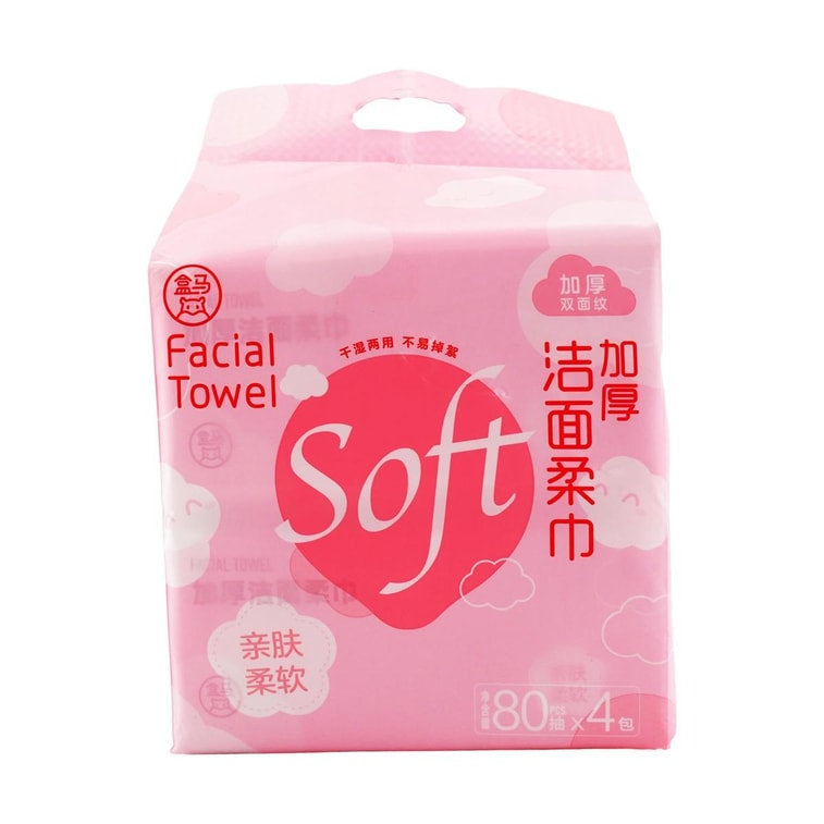 盒馬 加厚潔面柔巾 80抽*4包 乾濕兩用 不易掉絮 親膚柔軟