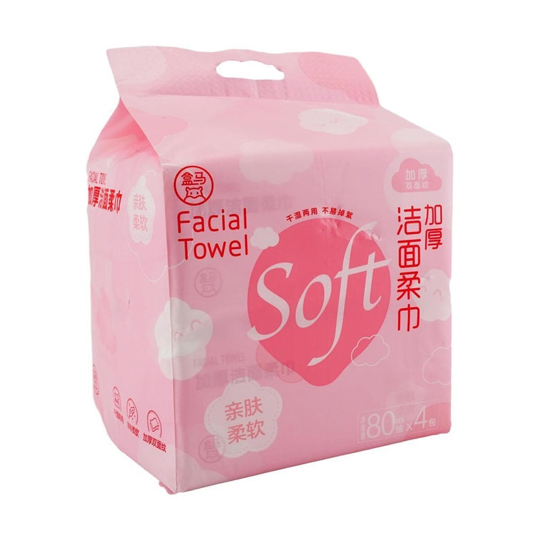 盒馬 加厚潔面柔巾 80抽*4包 乾濕兩用 不易掉絮 親膚柔軟