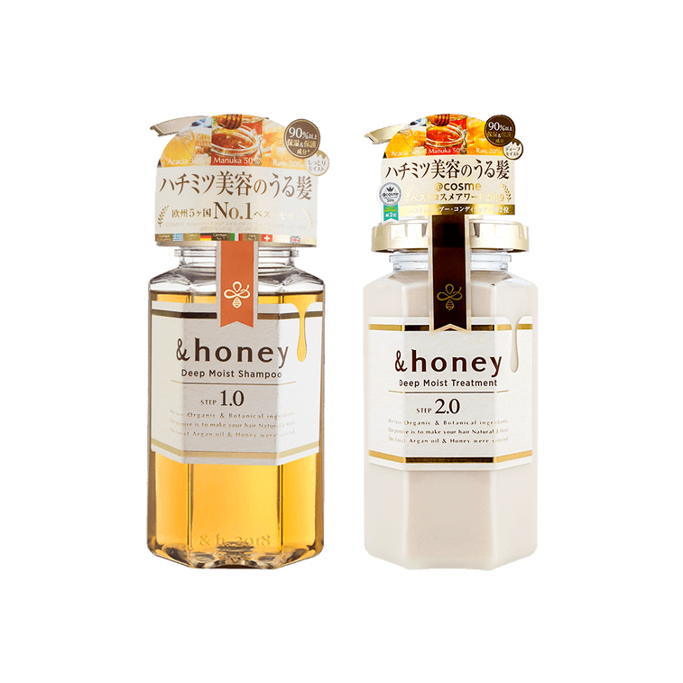 日本&HONEY安蒂花子 無矽油蜂蜜洗髮精護髮素套裝 補水保濕 護髮滋養 440ml+455g