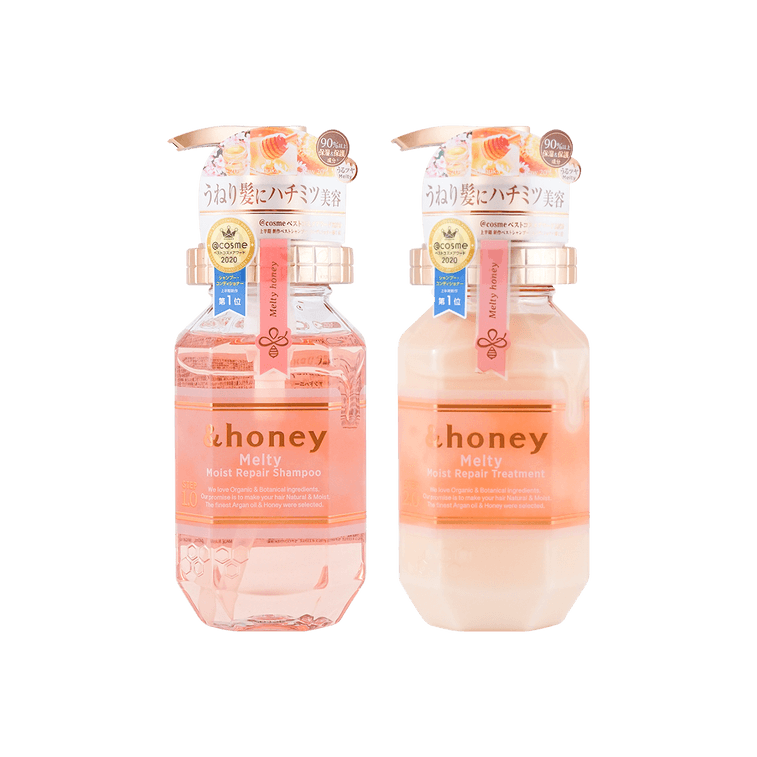 日本&HONEY安蒂花子 柔潤保濕洗髮精+護髮素 440ml +445g