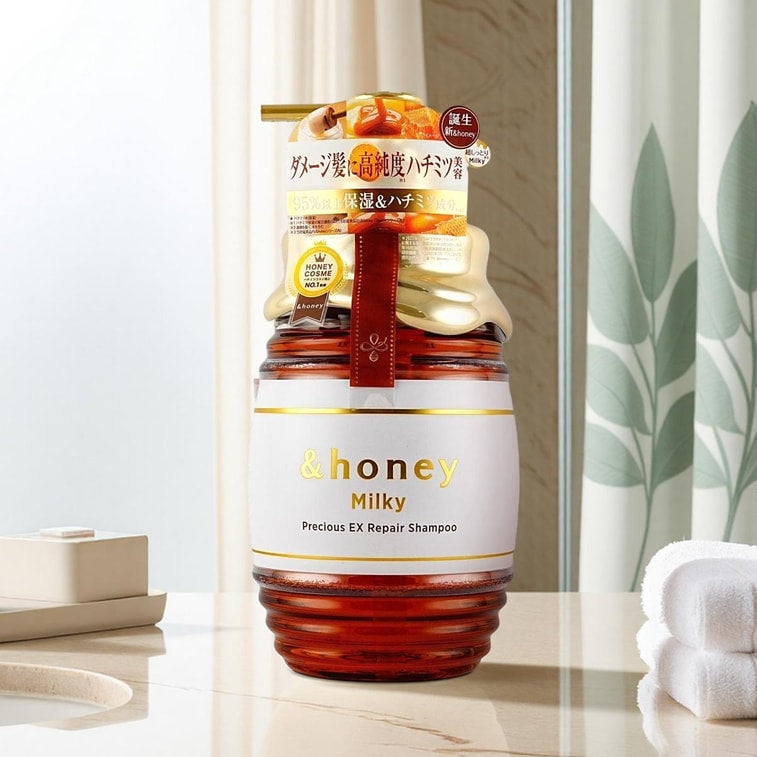 日本&HONEY安蒂花子 新升級濃潤修復洗髮水 牛奶&角蛋白蜂蜜 440ml 蘋果蜂蜜香 高保濕損傷護理