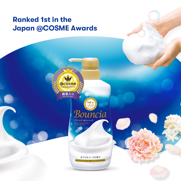 日本COW牛乳石鹼共進社 BOUNCIA 濃密泡沫沐浴乳 美膚沐浴露 牛奶花香 480ml