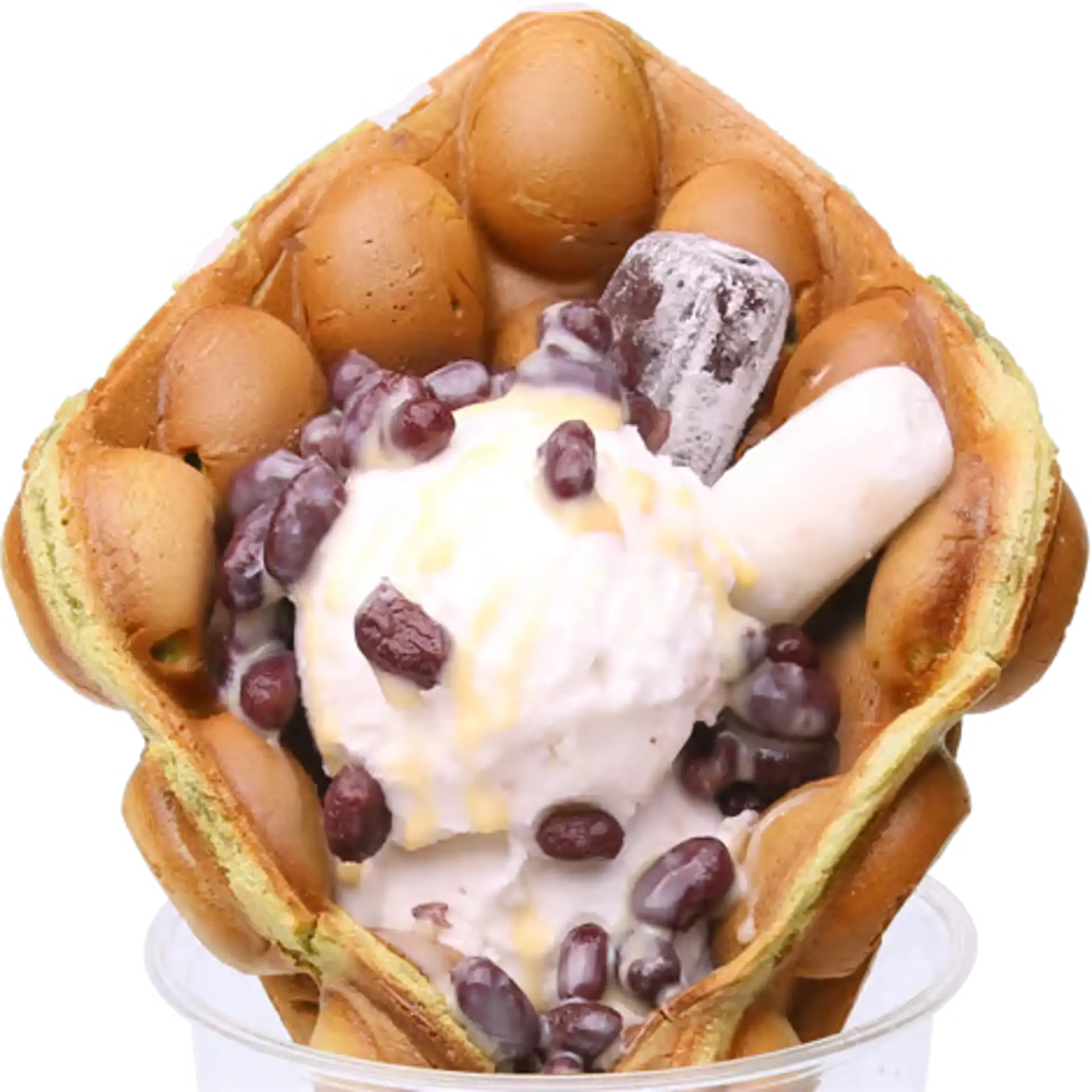 Matcha Deluxe Egg Waffle / 抹茶红豆麻薯鸡蛋仔