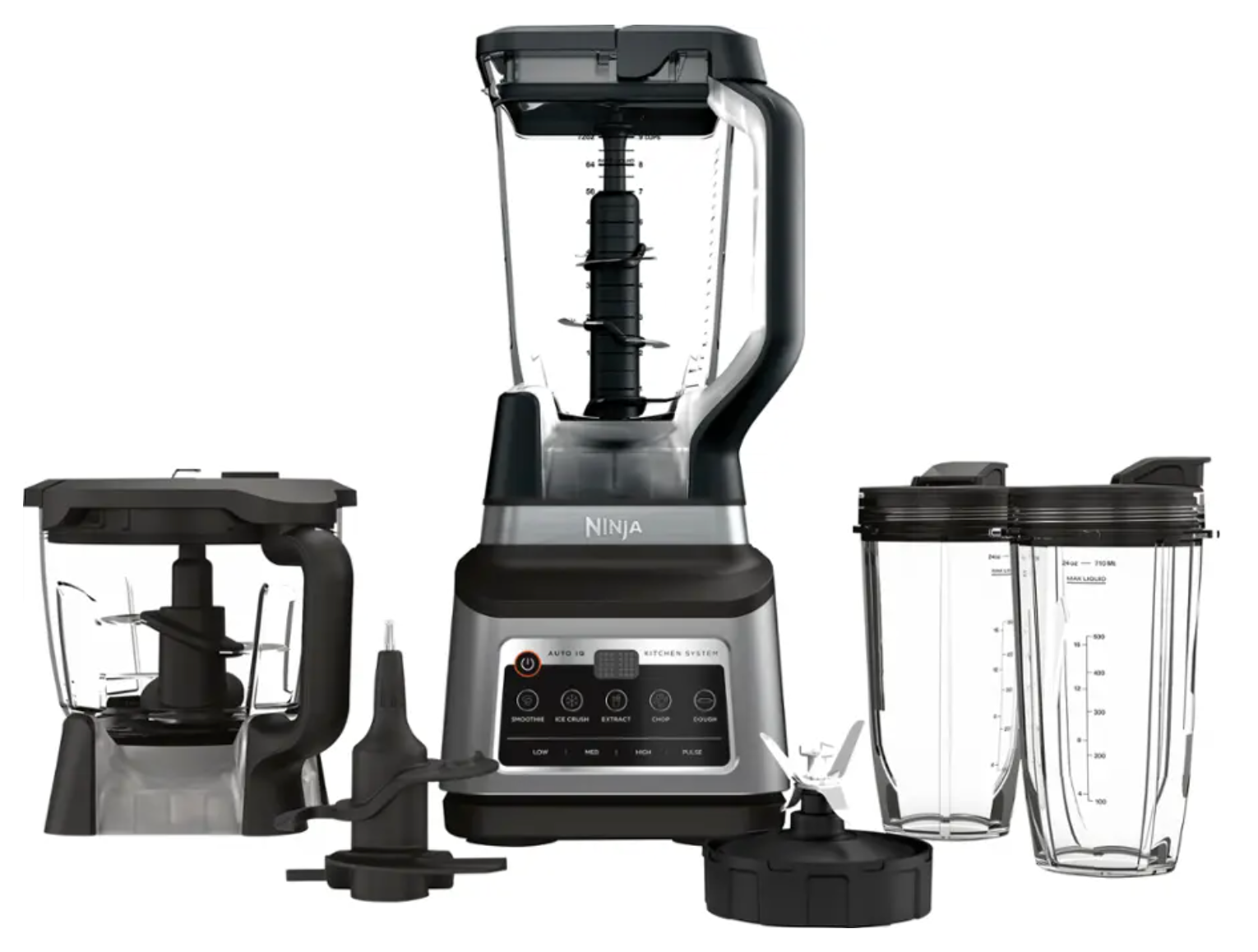 Ninja - 專業升級版廚房系統，配備 Auto-iQ 和 (2) 個 24 盎司單杯 - 黑色/不銹鋼