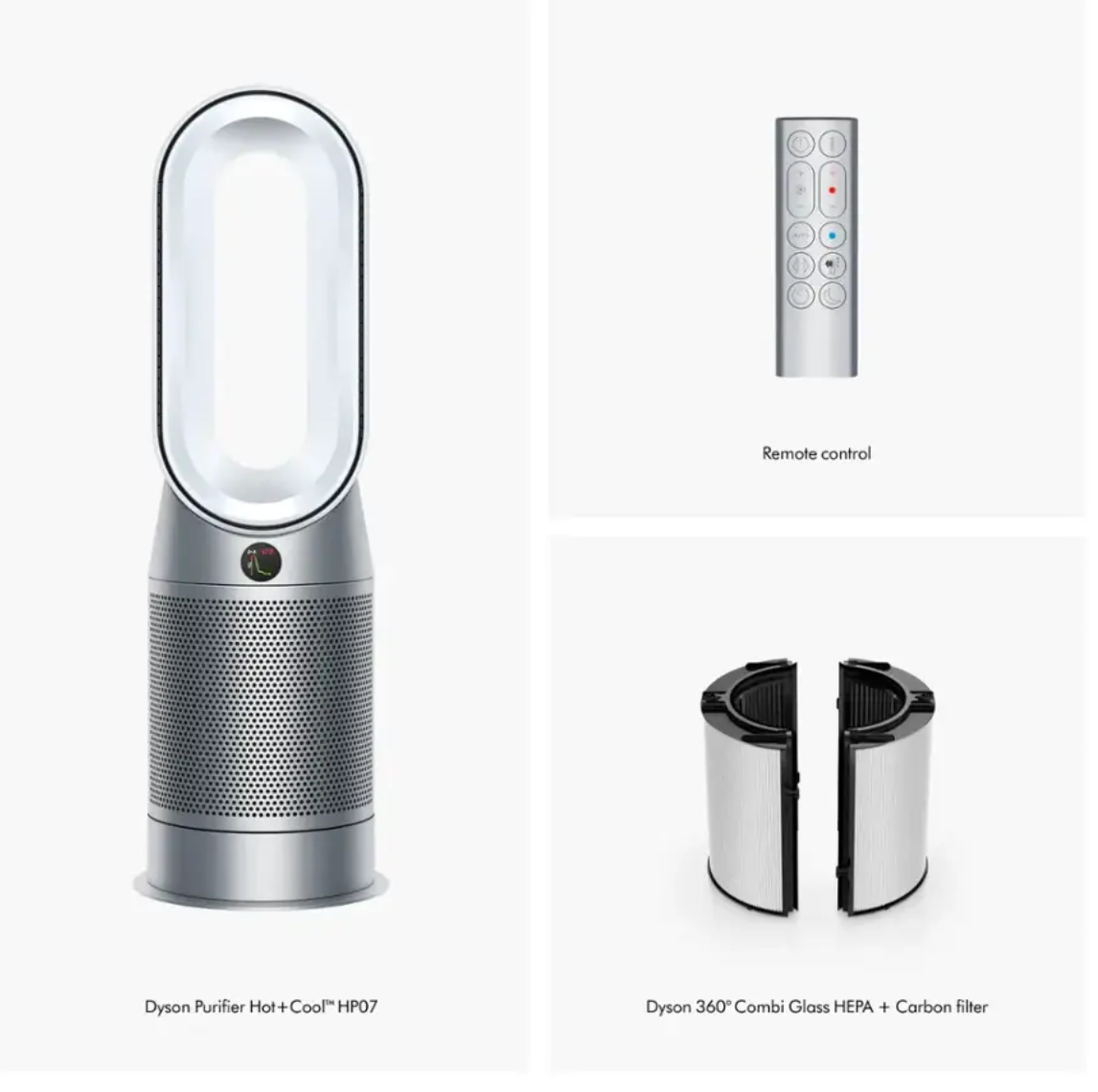 戴森 - 冷熱淨化器 - HP07 - 智慧塔式空氣清淨機、加熱器和風扇 - 白色/銀色