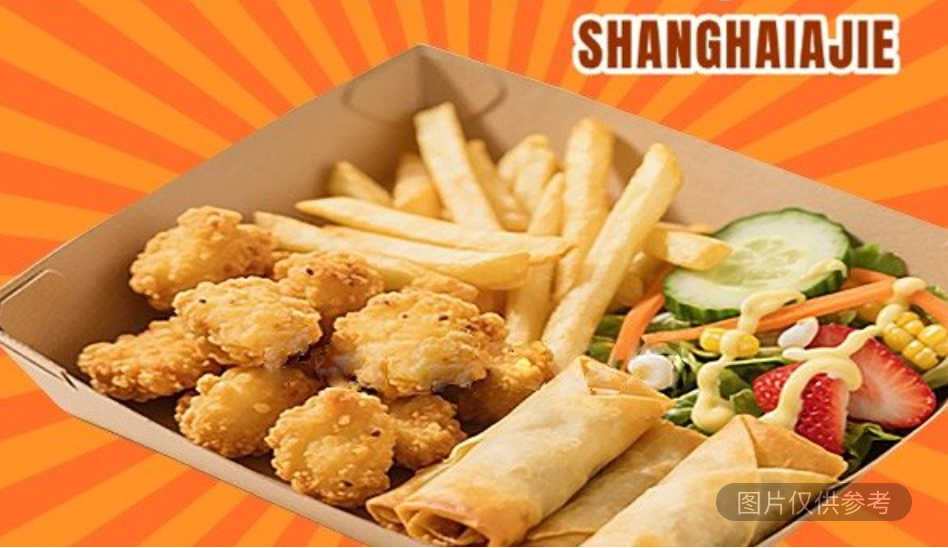 鸡米花、薯条、春卷、沙拉